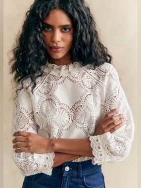 NWT Sézane Bianca Ecru Blouse 42 10